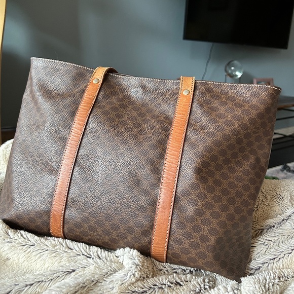AUTHENTIC CELINE Vintage Macadam Canvas & Leather Tote - Picture 2 of 16